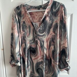 Roz & Ali Swirl Pattern Blouse - Black, Pink, Gray